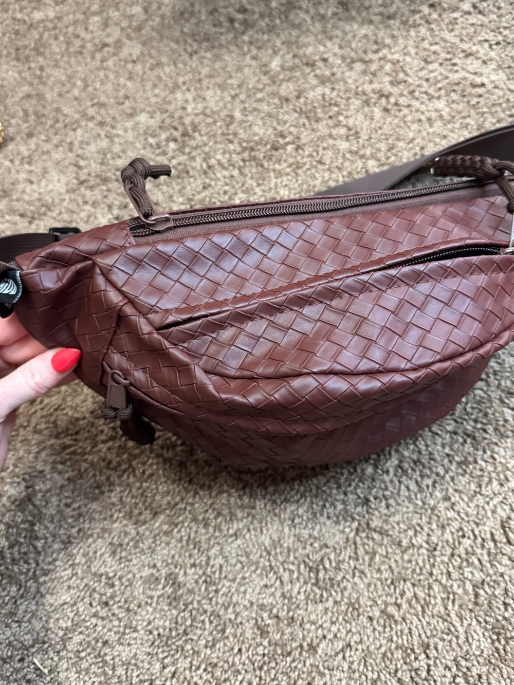 Woven Leather Chest Bag in Brown -  Crossbody Waist Bag